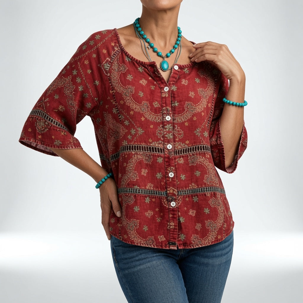 Sylvéria™ — Blouse bohème imprimée élégance quotidienne